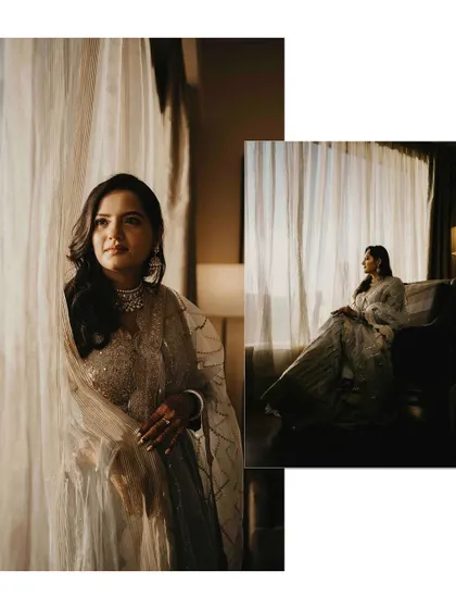A collection of artistic portraits of the bride-to-be. We use natural light from a window to create a soft, elegant mood for these indoor shots.