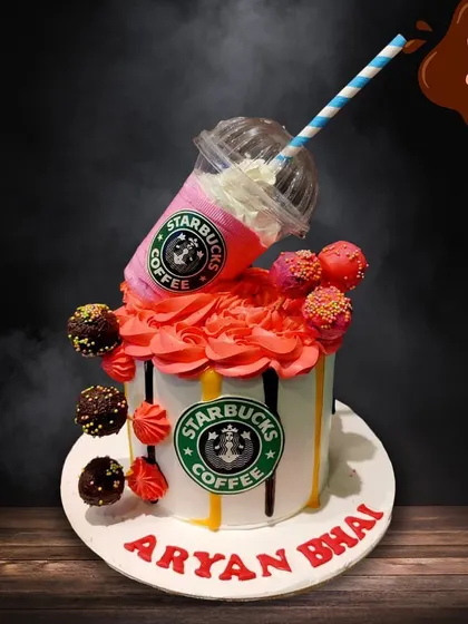 For the coffee aficionado, this Starbucks-themed cake is a real treat. It features a gravity-defying edible coffee cup pouring onto the cake, complete with the iconic green logo and cake pops.