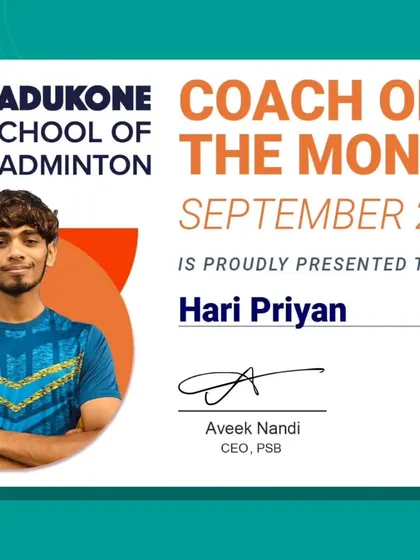 Congratulations to Hari Priyan for being named our Coach of the Month for September. His dedication and hard work are an inspiration to his students and fellow coaches.