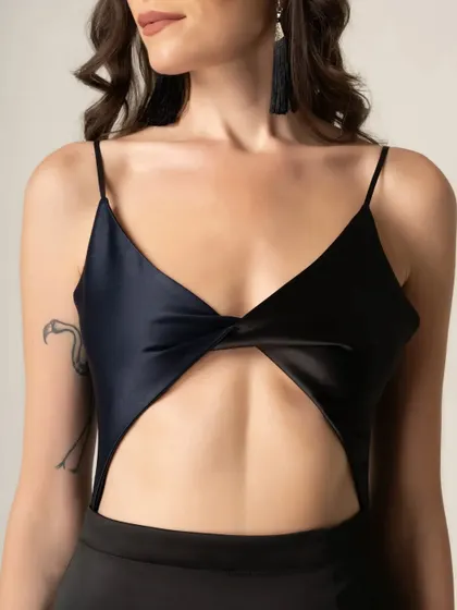 A close-up detail shot of the same cutout dress. This helps customers see the design and fabric quality, which is crucial for online sales.