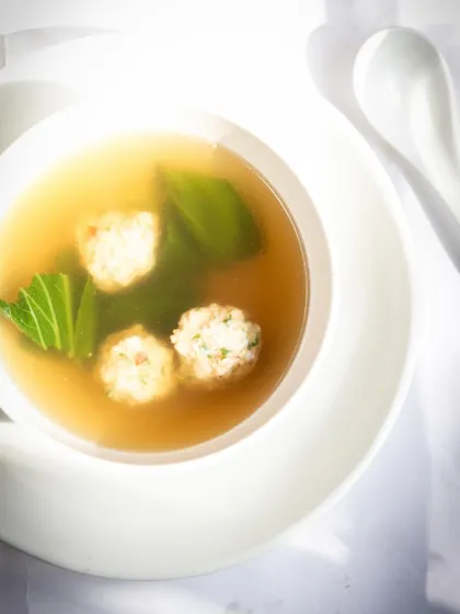 Another view of a clear Asian broth, a testament to the principle that simple can be incredibly delicious.