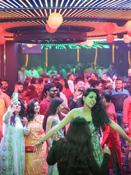 A wide shot of the dance floor at Plunge during a desi-themed night. You can see the crowd is completely lost in the music, which is always my ultimate goal.
