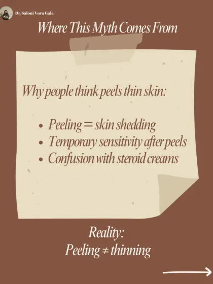 Where does the myth about peels thinning skin come from? It's often due to confusion between professional peels and the effects of things like steroid creams, or the temporary sensitivity after a session. Peeling does not equal thinning.