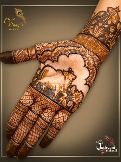 A collection of designs featuring sacred cows and camels, often surrounded by lotus flowers and architectural elements, perfect for a traditional theme.