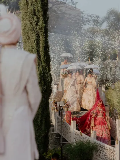 The moment the groom sees his bride for the first time is pure magic. I choreograph the bridal entry down a grand staircase, complete with special effects, to build anticipation for this emotional reveal.