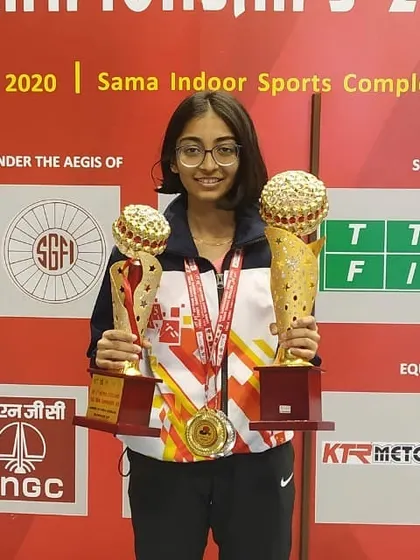This is what a champion looks like. Vidhi Shah holds her well-deserved trophies after a stunning performance at the UTT 65th National School Games. Her success is an inspiration to all our junior and youth players aiming for the top.