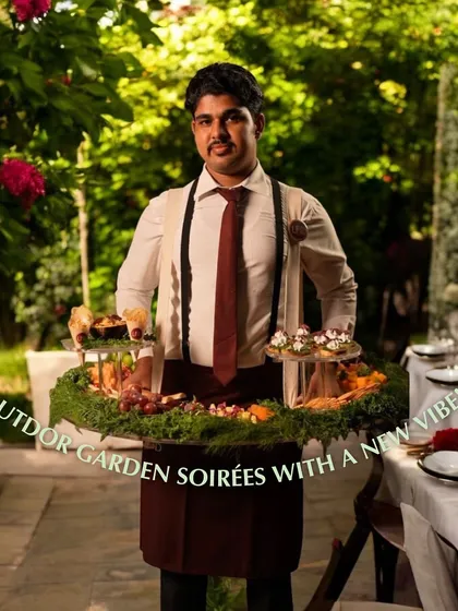 Our floating grazing table brings a new vibe to outdoor garden soirées. It's a beautiful and practical way to serve food at an outdoor event, allowing guests to mingle and eat with ease.