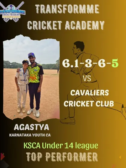Agastya's fantastic 5-wicket haul in the KSCA U-14 league against Cavaliers Cricket Club.