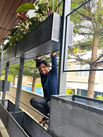 Monu, hanging around on the job! It's not all serious work; we have our fun moments too. It's this positive energy that we bring to every project.