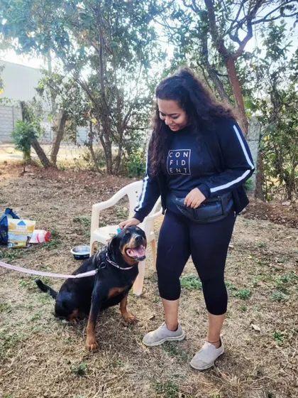 This is Sky, a lovely Rottweiler, getting some well-deserved scratches during a break at our companion dog training club. Group settings are great for practicing skills around distractions.