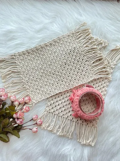 Another view of the macrame table mats. They are made from 100% cotton cord, making them durable and easy to care for.