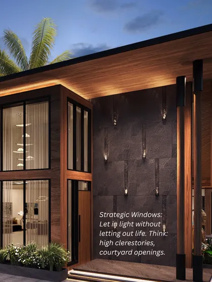 These images illustrate our philosophy on creating privacy through architecture. We use strategies like zoning, landscaping, and layered boundaries to create homes that feel like a private sanctuary, even in a busy city.