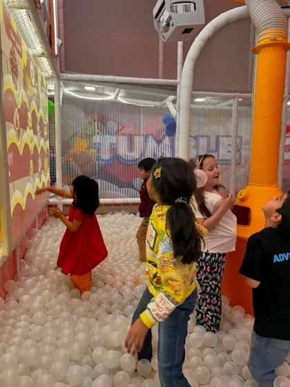 Our ball pit features an interactive wall game, combining physical play with a fun digital challenge that kids love.