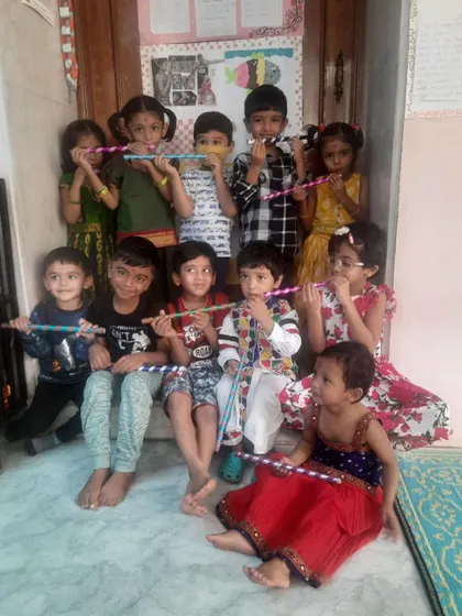 Celebrating Sri Krishna Janmashtami at Siksha. The children dressed in colorful costumes, made crafts, and shared stories, creating a festive environment that brings cultural traditions to life in a joyful and memorable way.