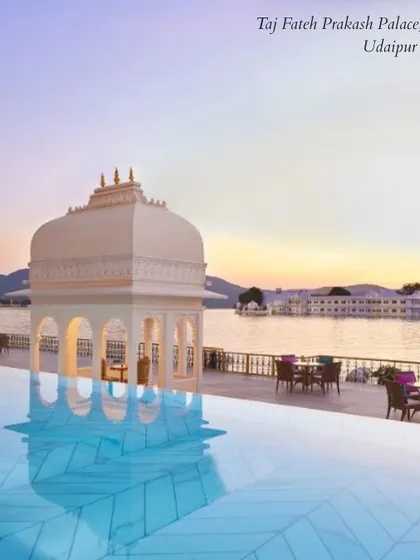 The infinity pool at Taj Fateh Prakash Palace, Udaipur, overlooking the lake. This heritage property offers one of the most stunning views in the city.
