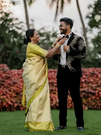 A stylish reception look. We love capturing the glamour and fun of the evening party, from the designer outfits to the happy, candid interactions.