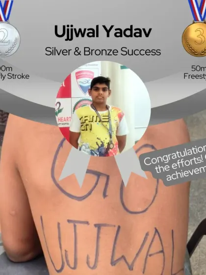 Ujjwal Yadav's strong performance earned him Silver in the 100m Butterfly and Bronze in the 50m Freestyle at the Bahadurgarh meet.