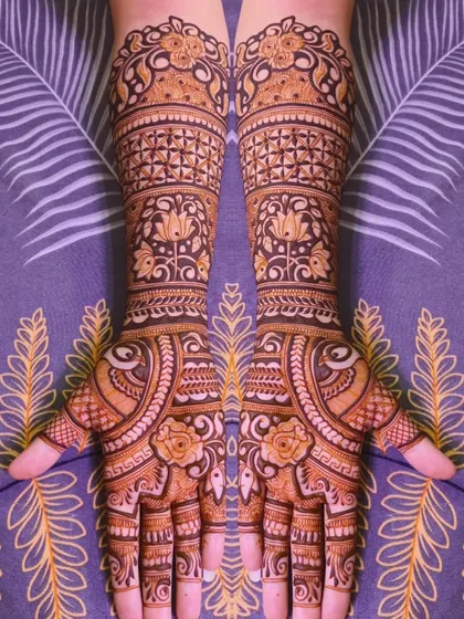 A beautiful design with lotus and other floral motifs.