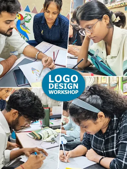 Students deep in concentration during our hands-on Logo Design workshop. We focus on practical skills, with instructors providing one-on-one guidance to help develop design concepts.