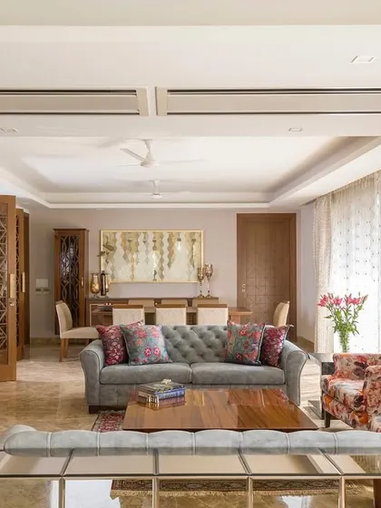 We believe in creating spaces that honor your story. In this New Delhi home, we blended contemporary comfort with heritage by designing custom jaali-inspired partitions, creating a living area that feels both modern and deeply rooted in Indian tradition.