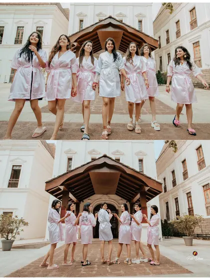 The bride and her bridesmaids sharing a fun, relaxed moment before the ceremony. We capture these important memories with the bride's closest friends.