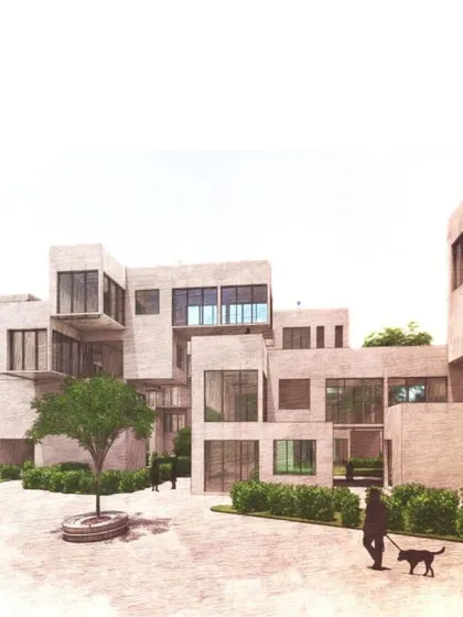 This render of the Ayodhya housing project highlights the pedestrian-friendly central plaza, designed to be the social heart of the community.