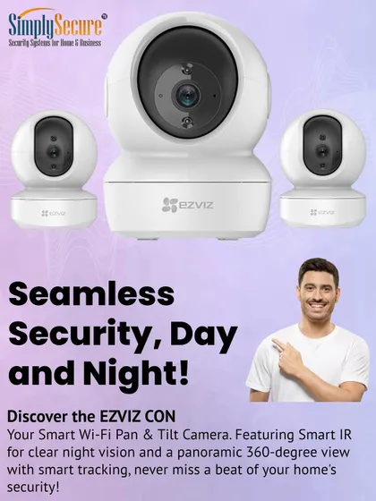 The EZVIZ Pan & Tilt Wi-Fi camera offers a flexible solution for indoor home monitoring. Its smart tracking feature automatically follows movement, while the 360-degree panoramic view ensures no corner of the room is left unseen, providing seamless security day and night.