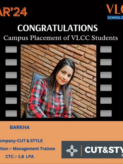 Congratulations to Barkha on her placement as a Management Trainee at Cut & Style Salon. My courses prepare you for various roles in the industry.