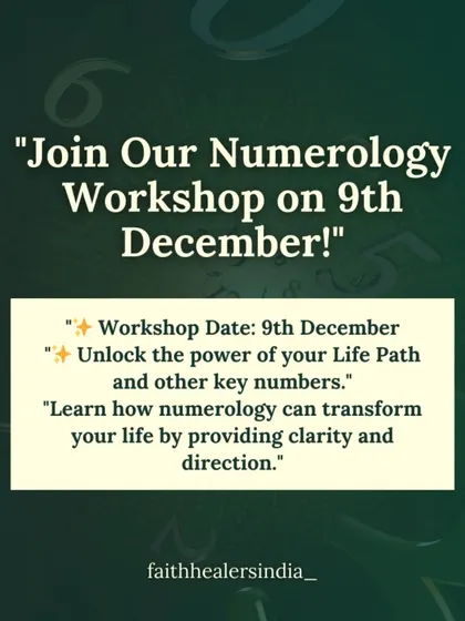 An announcement for my numerology workshop, promising to teach how numbers can provide clarity and direction in life.
