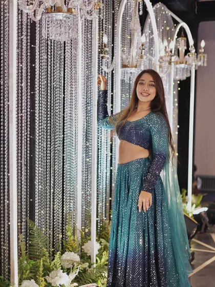 A beautiful sequined lehenga for a glamorous evening event. I believe in being the person you want to see in the world: confident, happy, and shining bright.