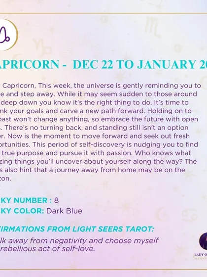 A weekly tarot forecast for Capricorn. The universe is gently reminding you to pause and step away. It's time to rethink your goals and carve a new path forward.
