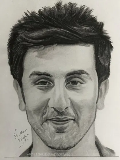 An early pencil portrait of a smiling Ranbir Kapoor. This sketch showcases his classic charm and is a great example of a timeless celebrity portrait.