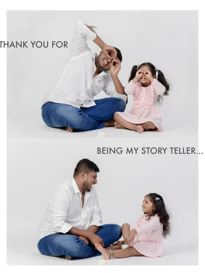 A father and daughter playing peek-a-boo, a testament to his role as her favorite storyteller.