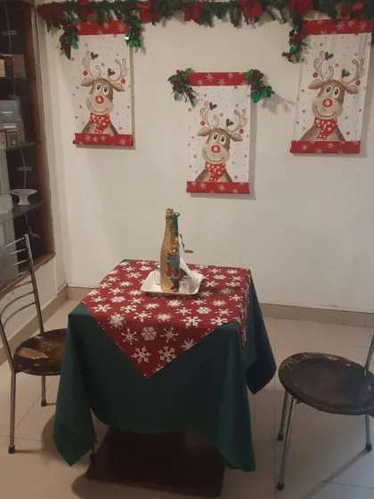 A cozy corner for two, perfect for a romantic Christmas dinner.