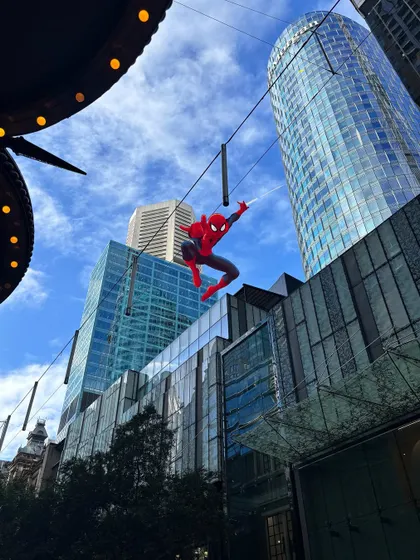 Just Spiderman swinging through the city. I love adding unexpected characters to my travel photos.