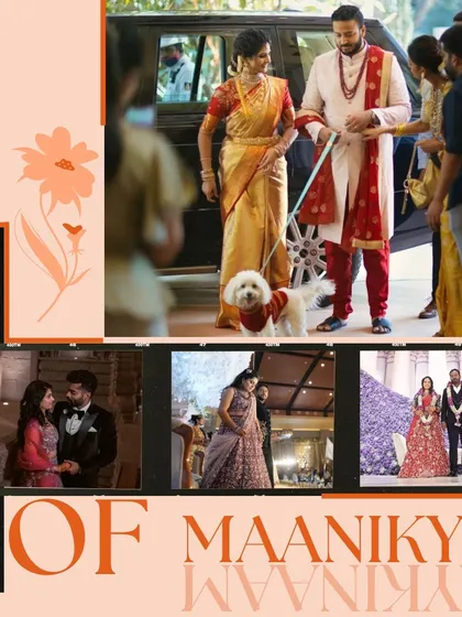 A collage celebrating the beautiful couples of Maanikya. It highlights candid moments, including a heartwarming picture of a couple with their pet, showing how we welcome every member of the family.
