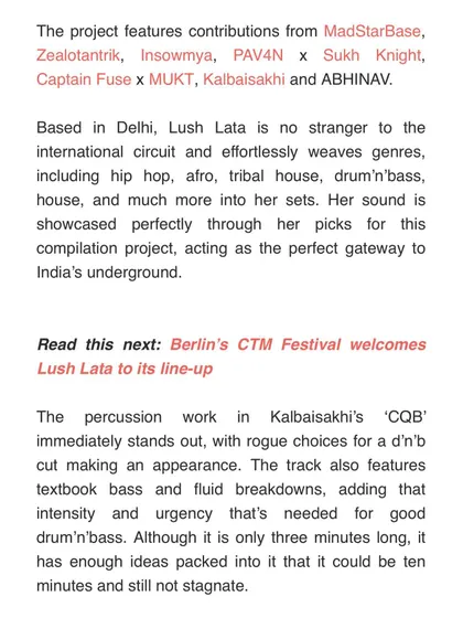 The Mixmag Asia review specifically mentioned the percussion work and textbook bass in my track 'CQB', which was amazing to read.