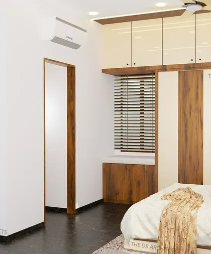 A different angle of the parents' bedroom render, showing the relationship between the bed, the wardrobe, and the door. This helps in understanding the room's proportions and layout.