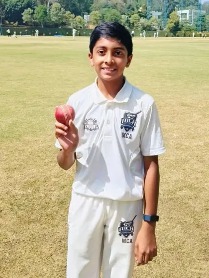 Another one of our promising young bowlers celebrating his performance in the KSCA U-12 league.