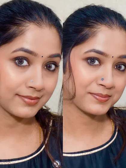 A star-shaped silver nose pin, adding a quirky touch to the classic smokey eye.