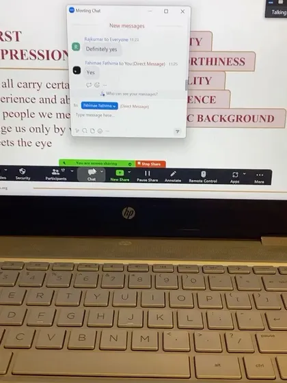 A slide from my workshop on the power of first impressions. People judge us by what meets the eye, and I teach you how to make that impression a powerful and positive one.