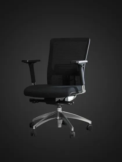 This black mesh office chair combines a professional look with practical features. The polished chrome base provides stability, while the adjustable armrests and breathable back ensure it performs as well as it looks.