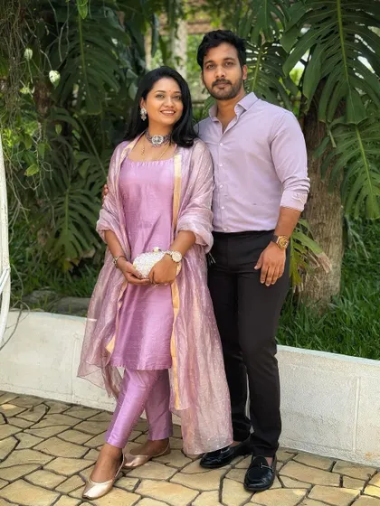 A lovely couple portrait in our coordinated outfits.