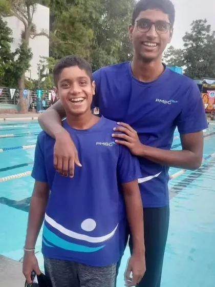 Idhanth and Vishwathan celebrate booking their berths to the Junior Nationals. Their medals in freestyle and backstroke at the State Aquatic Championship reflect their hard work and our competitive coaching.