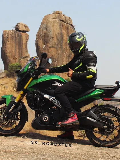 Fully geared up and ready to ride at TM Hill, Ramanagara. Safety is our top priority on every ride, whether it's a short trip or a long expedition.