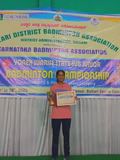 Jahnavi Tanvi Koduri at the Yonex Sunrise Sub-Junior Badminton Championship, where she reached the semi-finals.
