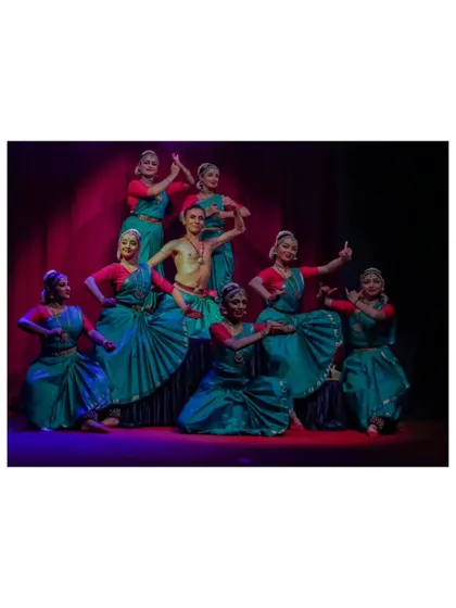 The final pose from 'Tyāgarāja Hṛt Sadana', a moment of collective artistic expression. It is a privilege to share the stage with such dedicated dancers from my Chithkala ensemble.