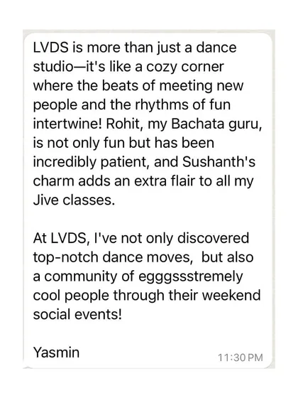 Our designer, Yasmin, shares her experience. She describes LVDS as a cozy corner where she discovered top-notch dance moves and an extremely cool community.