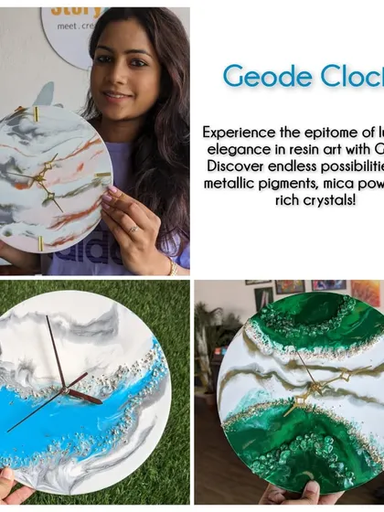 Explore luxury and elegance with our Geode Clock workshops. We use metallic pigments, mica powders, and rich crystals to help you create a functional piece of art that looks like a slice of natural stone.