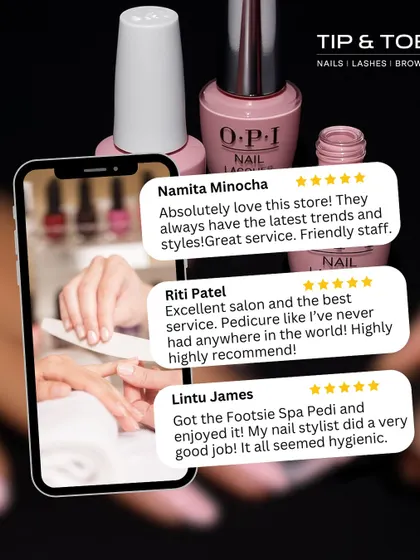 A graphic showcasing glowing 5-star reviews from our clients, praising our latest trends, excellent service, and hygienic practices.